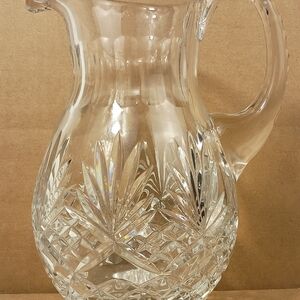 Vintage Cut Crystal Glass Pitcher Diamond Fan Pattern Clear Water Juice